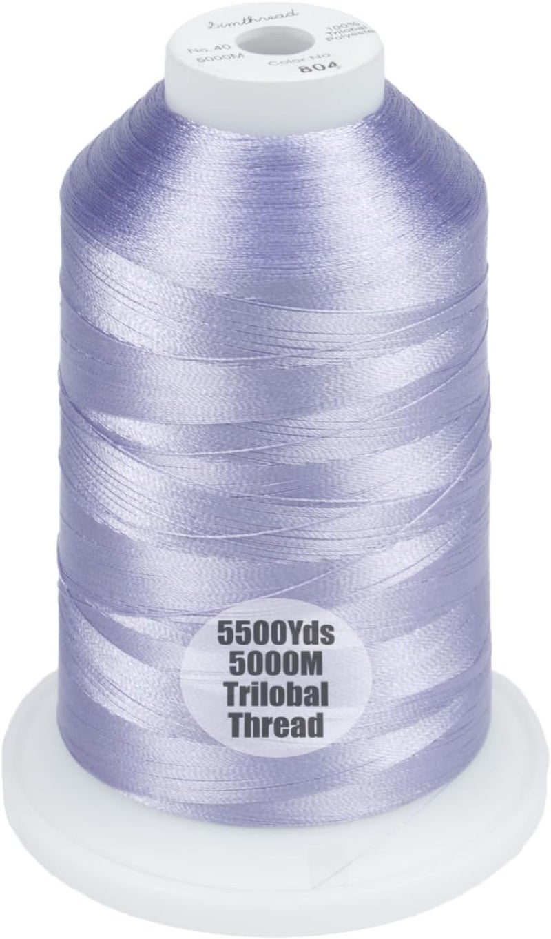 simthread Trilobal Polyester Thread – 5000M (5500yds) No.40 – Super Sheen, Tangle-Free – Built-in Thread Lock Spool – Compatible with Brother, Singer, Janome & More, Lavender-804 - Image 1
